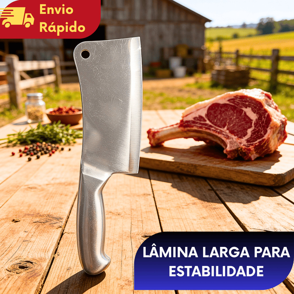 KIT (1/2/3/4) Cutelo Inox 6'' Com Lâmina Inteiriça Para Corte Carne E Osso Para Cozinha Açougue Machadinha Profissional
