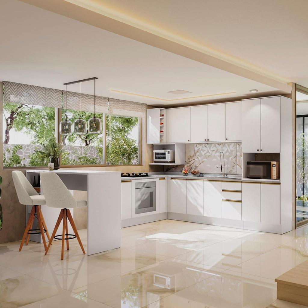 Cozinha de Canto Modulada Celeste Kappesberg 100% MDF Branco em Oferta na Shopee