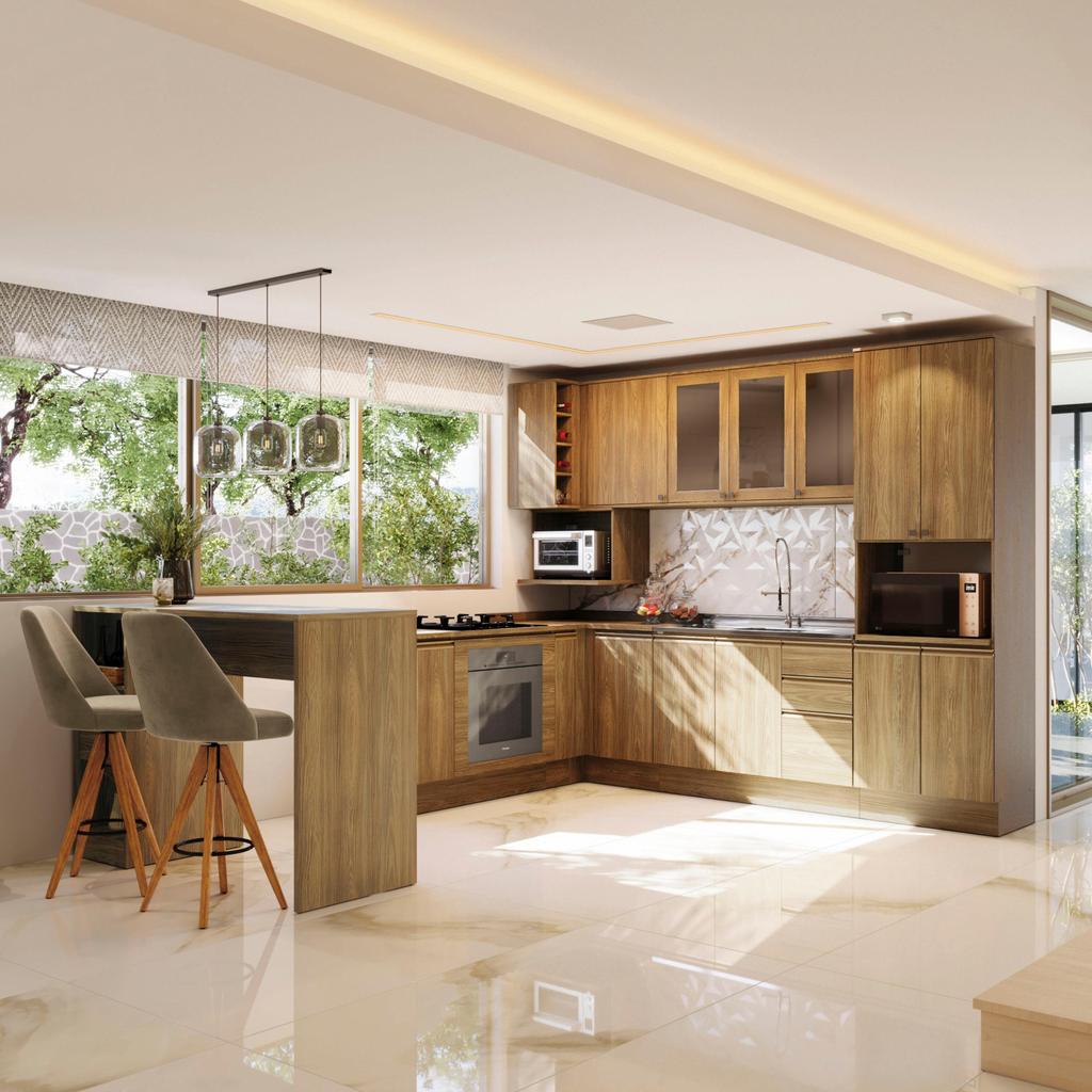 Cozinha de Canto Modulada Celeste Kappesberg 100% MDF Nogueira em Oferta na Shopee