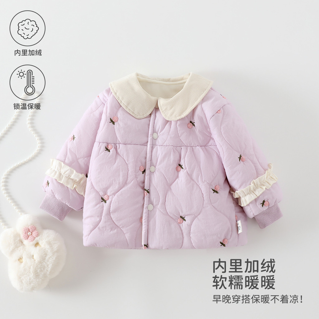 Roupas de bebê roupas de bebê outono inverno bebê menina lapela casaco acolchoado mais veludo engrossado roupas de passe