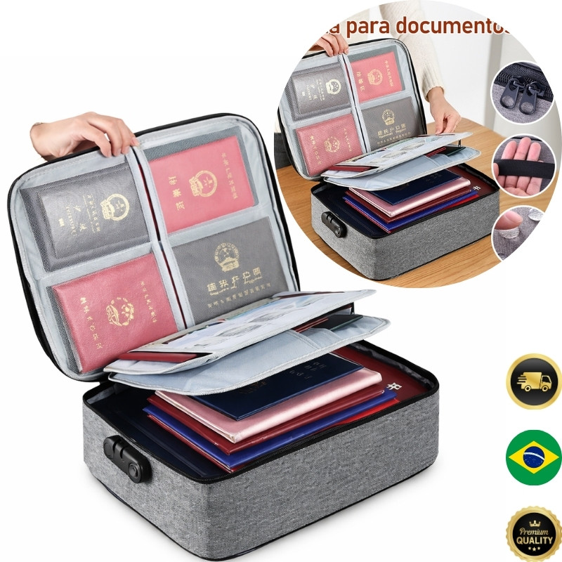 Bolsa Pasta Organizador de Documentos com Trava Secreta – Porta Passaporte e Documentos Importantes em Oferta na Shopee