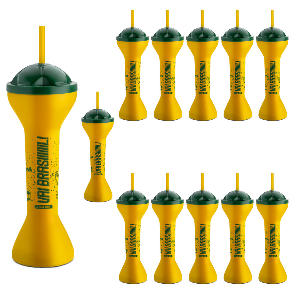 Kit 12 Copos Brasil com Canudo e Tampa Temáticos Vai BRASIL 550ml COPA DO MUNDO 2026 Rumo ao Hexa