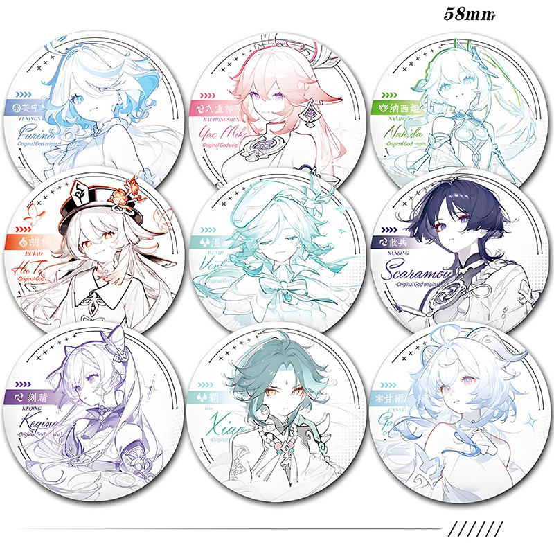 58mm Broches Genshin Impact Holográfico/Furina/Xiao/Hu Tao/Yae Miko/Wanderer/bottons/botton/button/Distintivo/pins/Badge