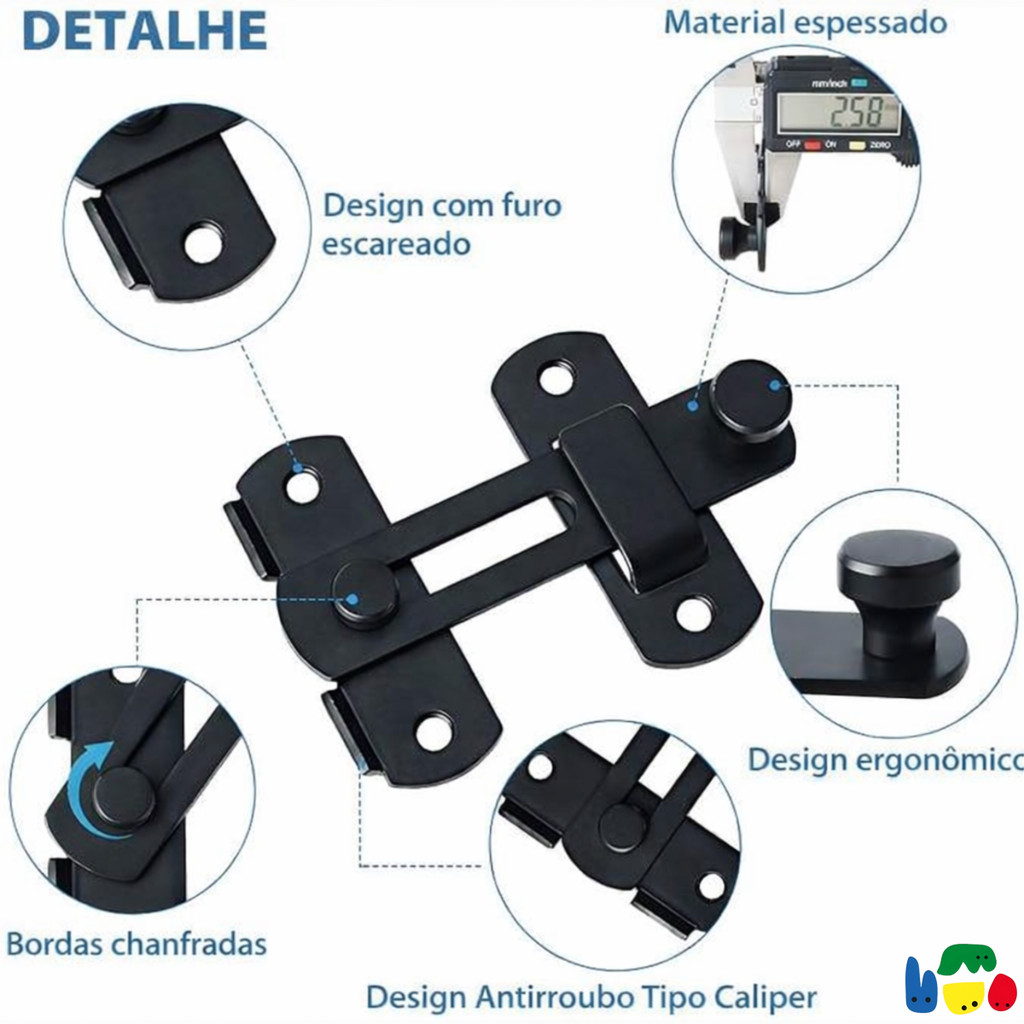 Tranqueta Trinco Fecho Tramela Preto Fosco Aço em Aço Inox Para Portas Janelas Parafusos incluso — imagem 2 de 2