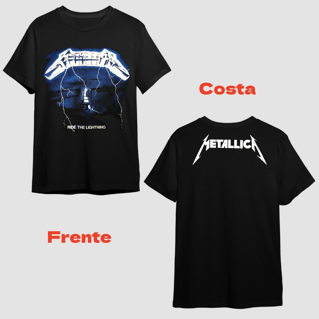 Camiseta Metallica Ride The Lightning Banda De Rock Preta Unissex Adulto e Infantil 100% Algodão