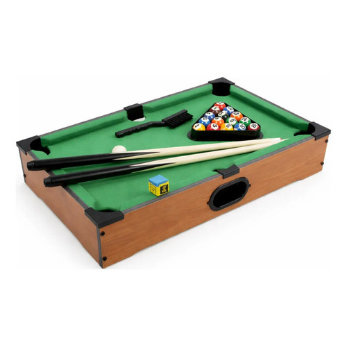 Jogo De Bilhar De Mesa Infantil Madeira 16 Bolas 2 Tacos Giz Verde
