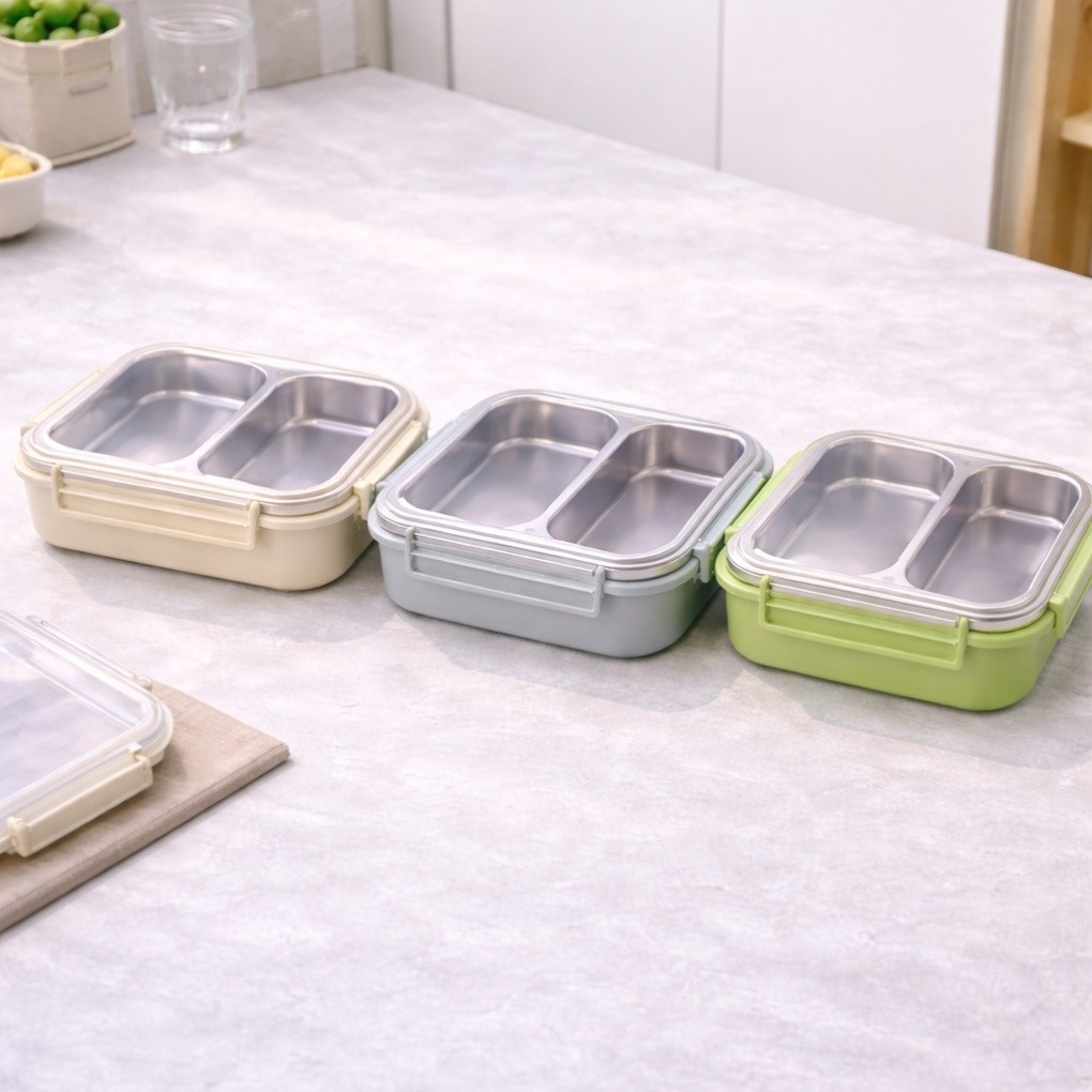 Marmita Térmica 800ml com 2 Divisórias em Aço Inox, Trava Hermética e Tampa Transparente