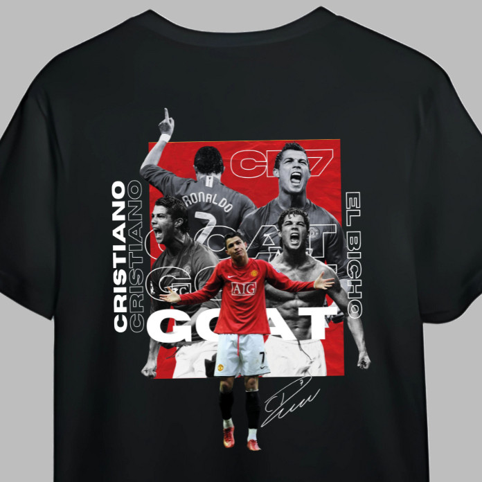 Camiseta CR7 Jogador De Futebol Cristiano Ronaldo Goat El Bicho Unissex larga 100% Algodão