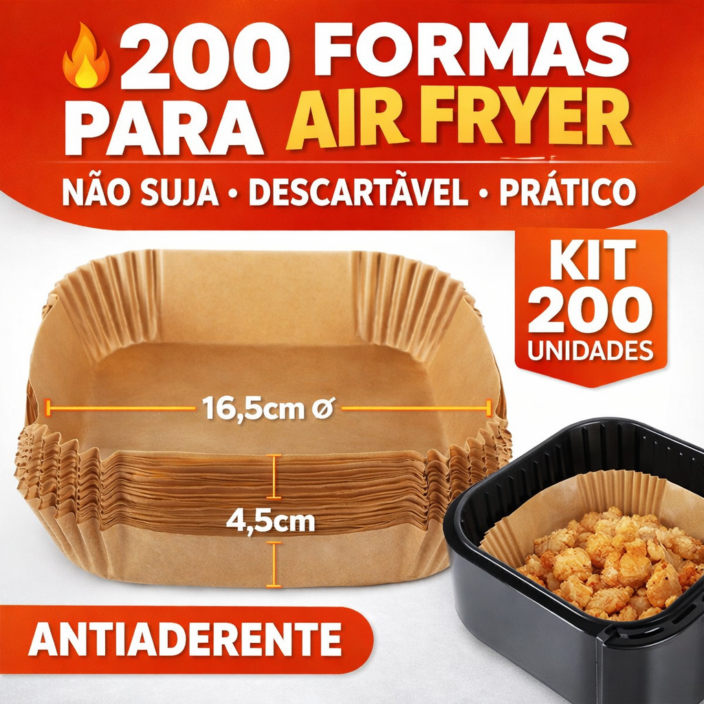 Kit 200 Formas Air Fryer Antiaderente - Descartável, Papel Não Vaza, Não Suja e Não Gruda em Oferta na Shopee