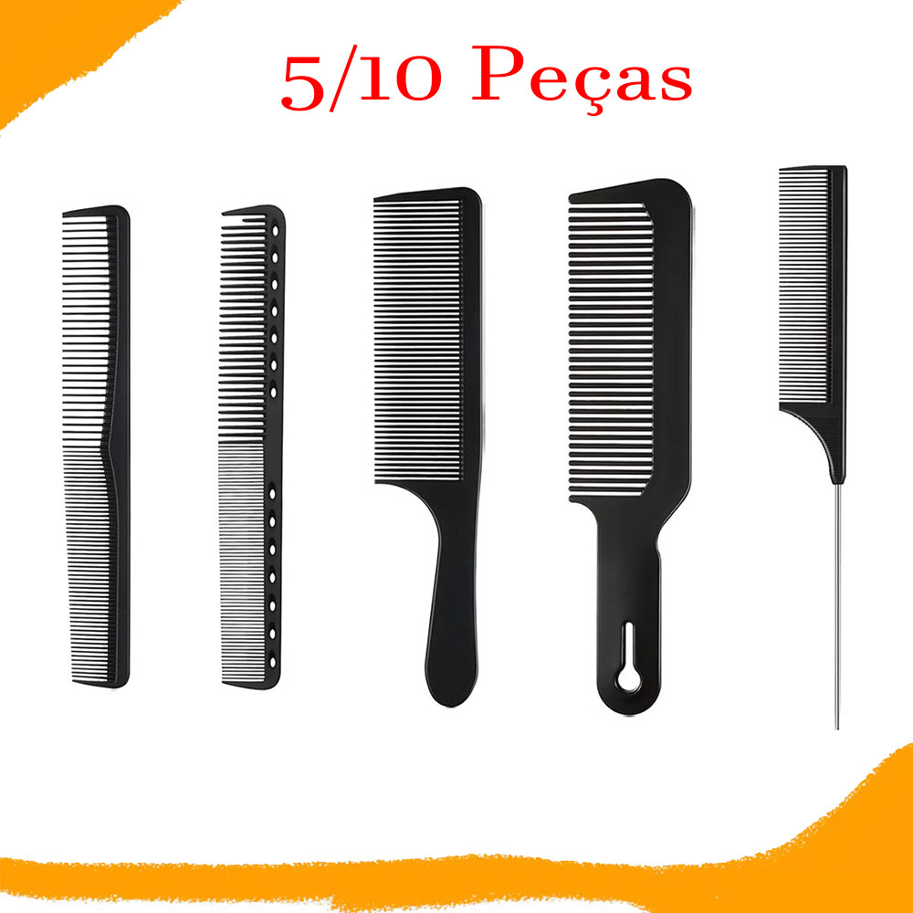 5/10 Pçs Pente profissional de fibra de carbono,pente de barbeiro de dentes finos e largos para todos os tipos de cabelo