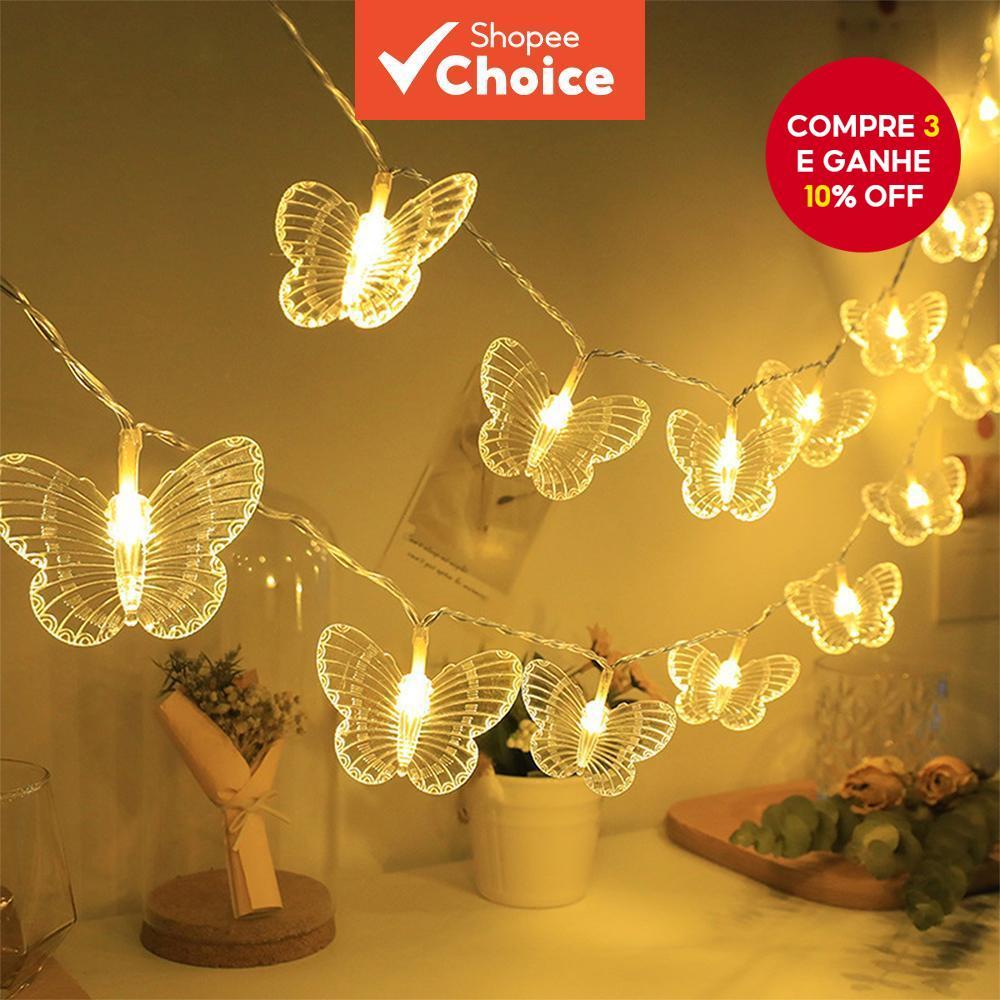 Luz De Corda De Fada Borboleta Operada Por Bateria 3M 20LED-Decorativa Interna E Externa Para Casa , Quarto , Festa , Ad em Oferta na Shopee