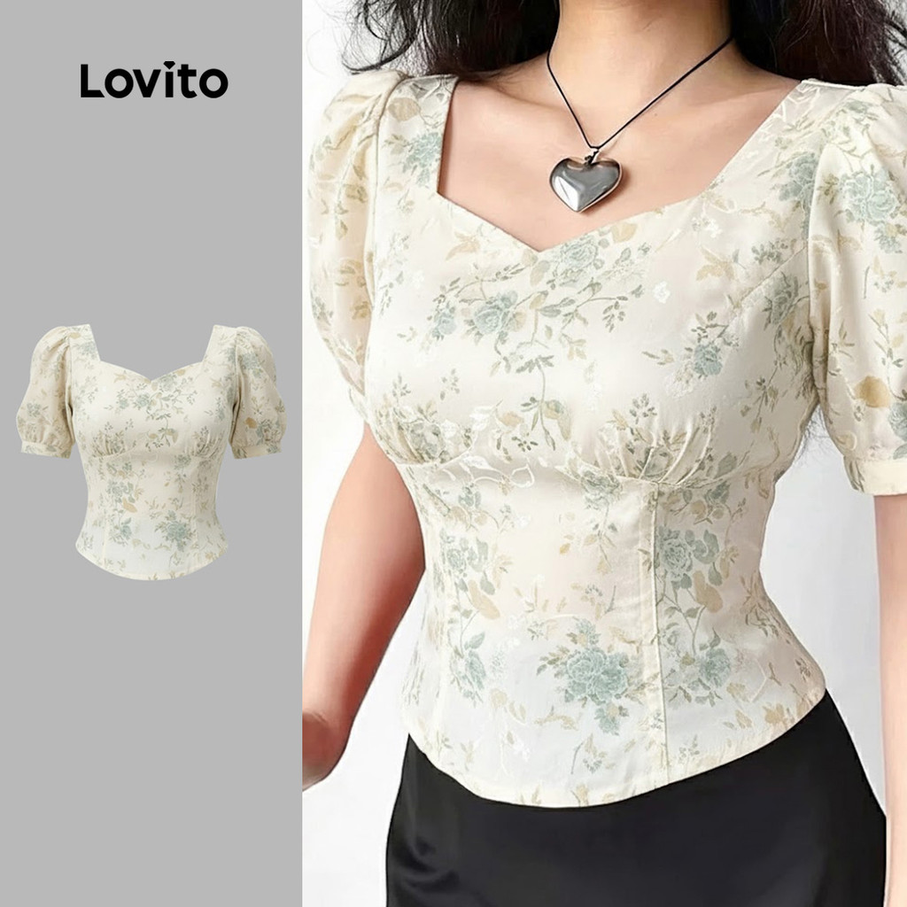 Lovito Blusa Casual Formal Casamento Dama De Honra E Festa Estruturada Primavera/verão Cor Damasco Mulheres LK2ED192 em Oferta na Shopee