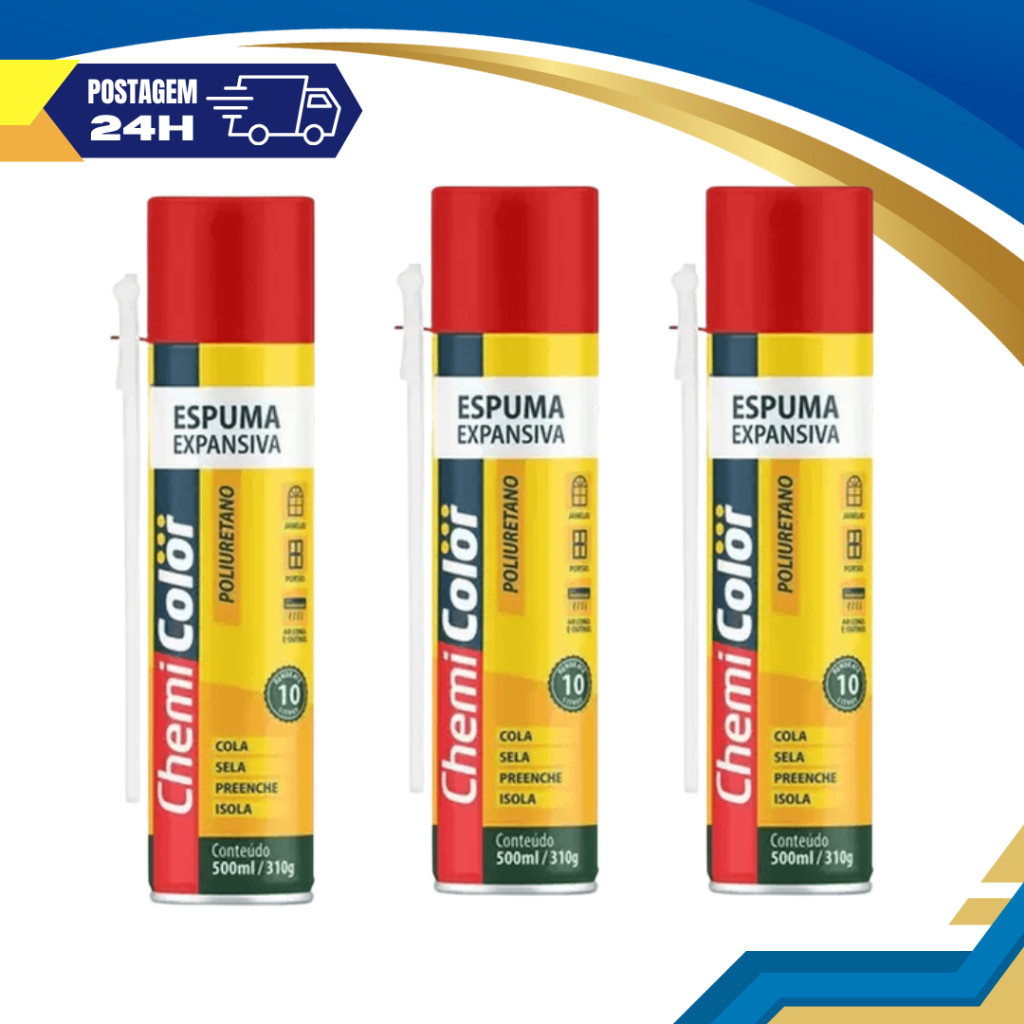 3 Unidades Espuma Expansiva Poliuretano Profissional 500ml Chemicolor