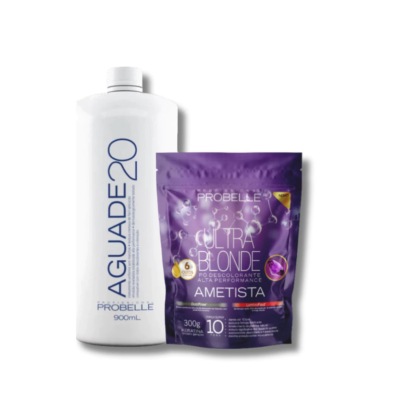 Kit Pó Descolorante Probelle Ametista Ultra Blonde 300g + Água Oxigenada Cremosa 20 vol 900ML Probelle probelle