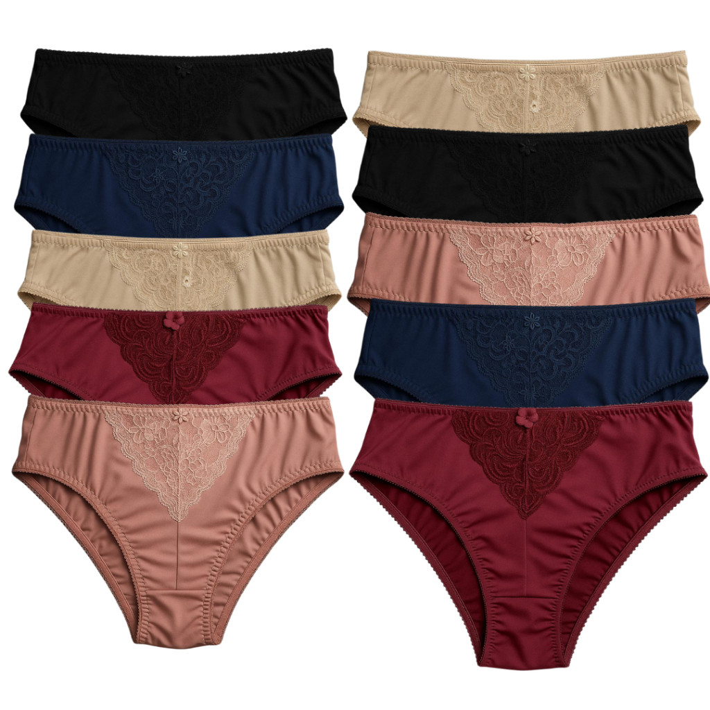 Kit 10 Calcinhas Plus Size Renda V Conforto Nao Marca Vestido Calçola Feminina Senhora Delicada Dia a Dia Cintura Alta