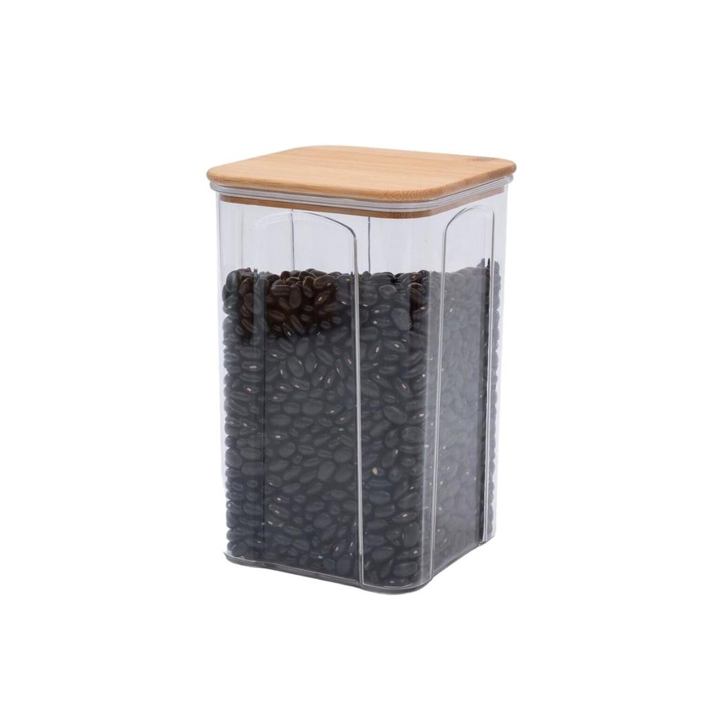 Pote de acrílico 1,4L com tampa de bambu transparente quadrado - Oikos