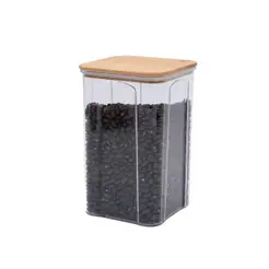 Pote de acrílico 1,4L com tampa de bambu transparente quadrado - Oikos