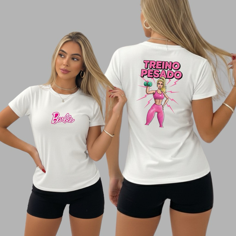 Camiseta Feminina Para Academia Fitness Barbie Treino Pesado Academia Treino 100% Algodão Respirável