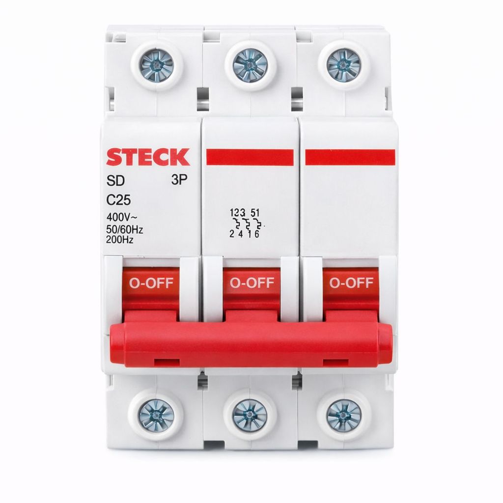 Disjuntor Din Trifasico Tripolar Triplo C 25A Steck Proteçao Eletrica Montagem Eficiente