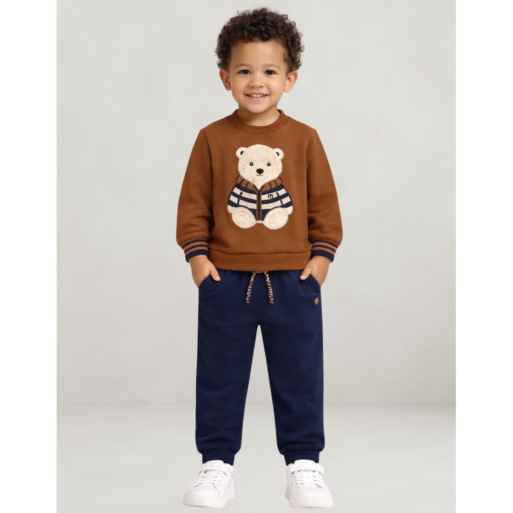 Conjunto Infantil Milon Menino Inverno Blusa e Calça Moletom Peluciado Confortável 2001531