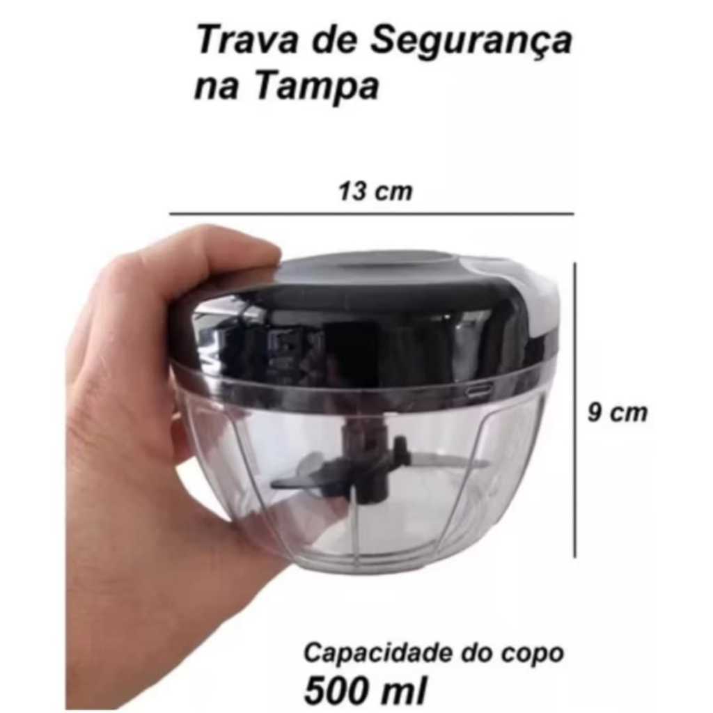 Processador Alimentos Manual  3 Lâminas - aço Inox - 500ml - Triturador legumes verduras