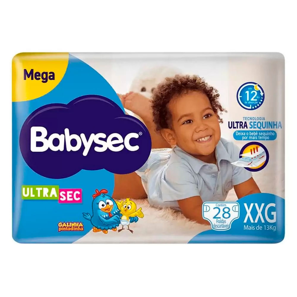 Fralda Babysec Ultrasec Tamanho XXG Pacote Mega 28 Unidades Descartáveis em Oferta na Shopee