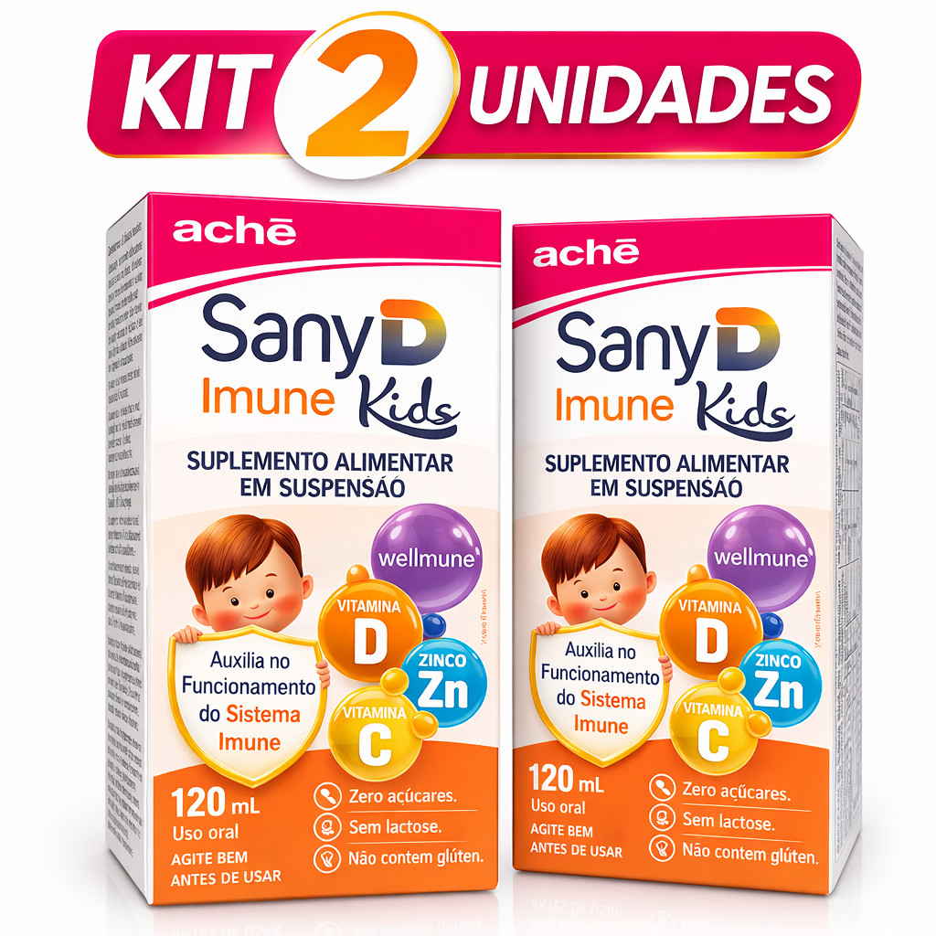 Kit 2x SanyD Imune Kids 120ml Aché Vitamina C D Zinco Wellmune Imunidade Infantil