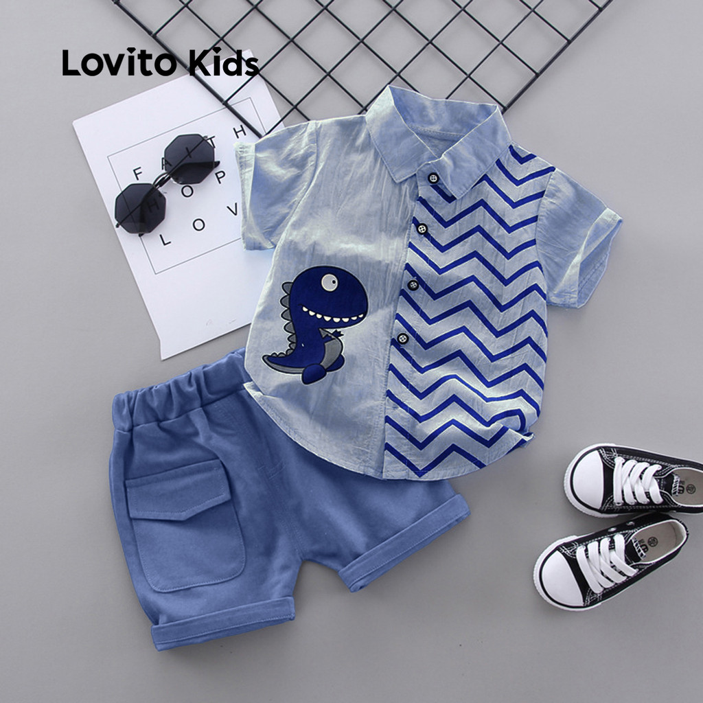 Lovito Kids Conjuntos de Shorts Casuais Conjuntos de Shorts de Primavera/verão com Botão para Meninos LNL128030 em Oferta na Shopee