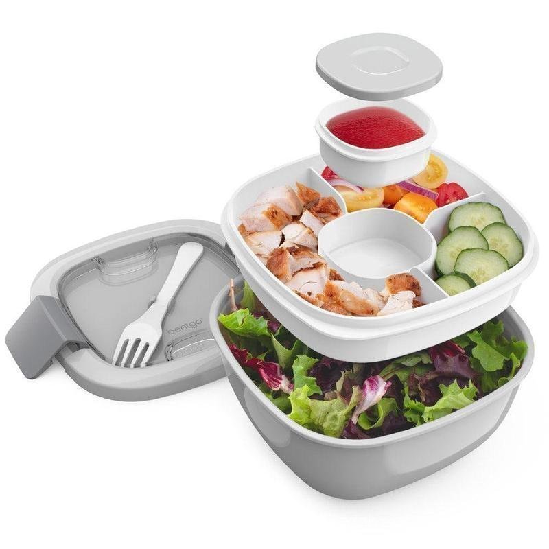 Recipiente para Salada Tudo-em-Um Bentgo - Tigela de Salada Portátil Reutilizável com Bandeja para Coberturas e Recipien