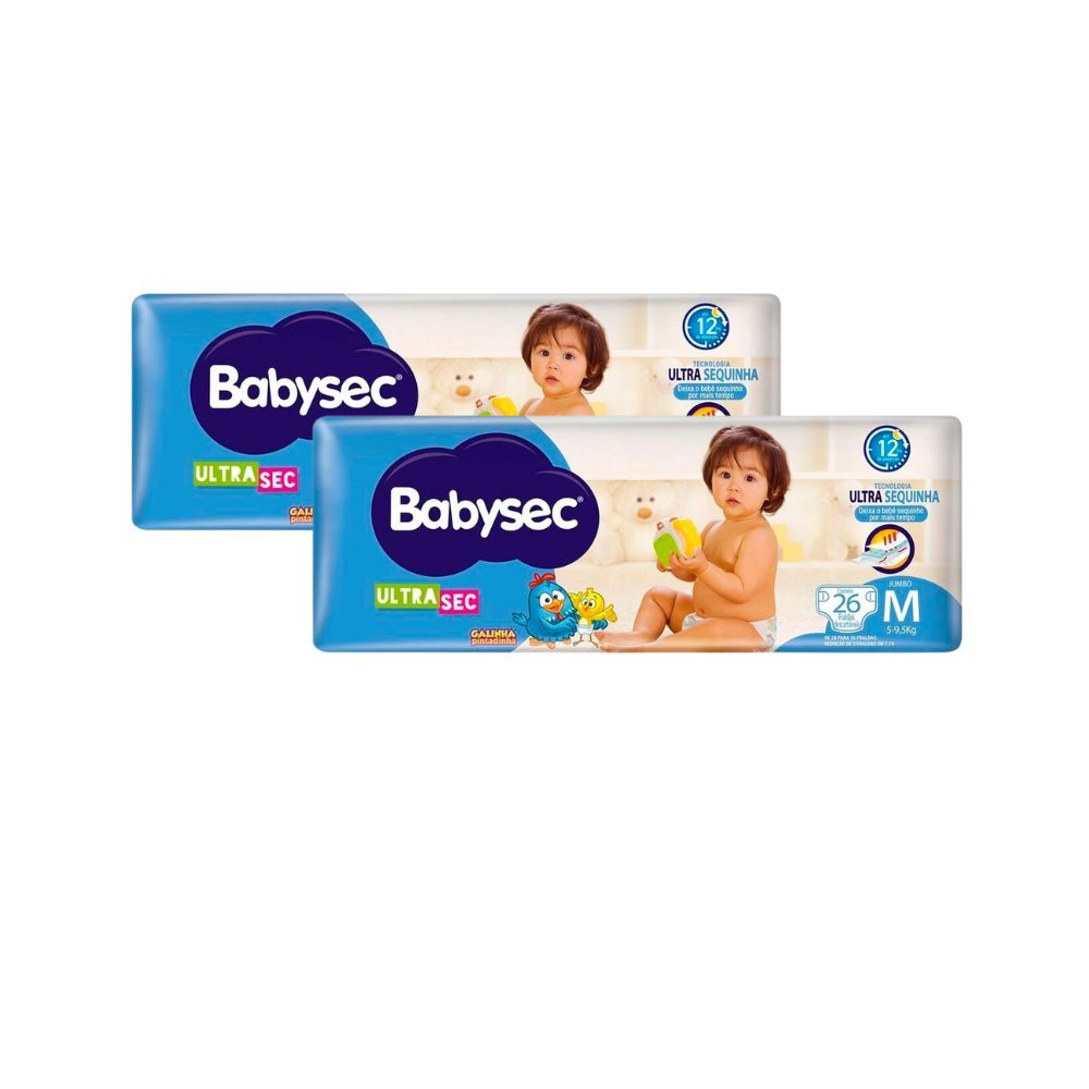 Kit 2 Fralda Babysec Ultrasec Tamanho M Pacote Jumbo 26 Unidades em Oferta na Shopee