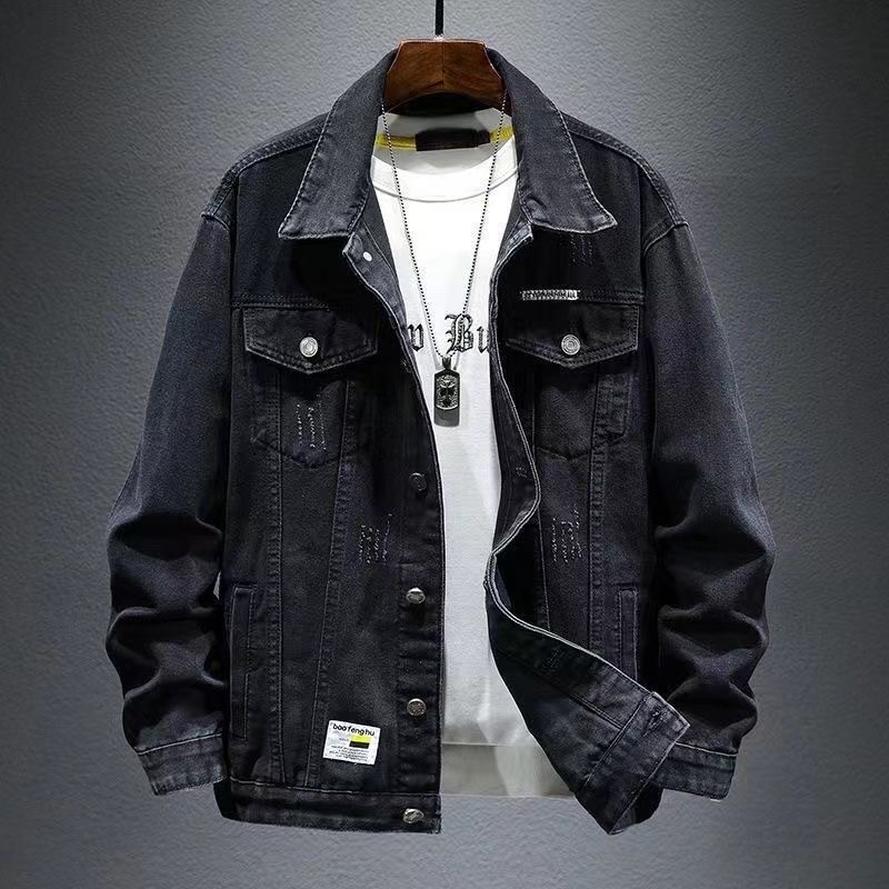 Moda vazamento-escolha americano Retro Workwear Denim jaqueta masculina Street Wear rufião bonito solto All-Match jaquet