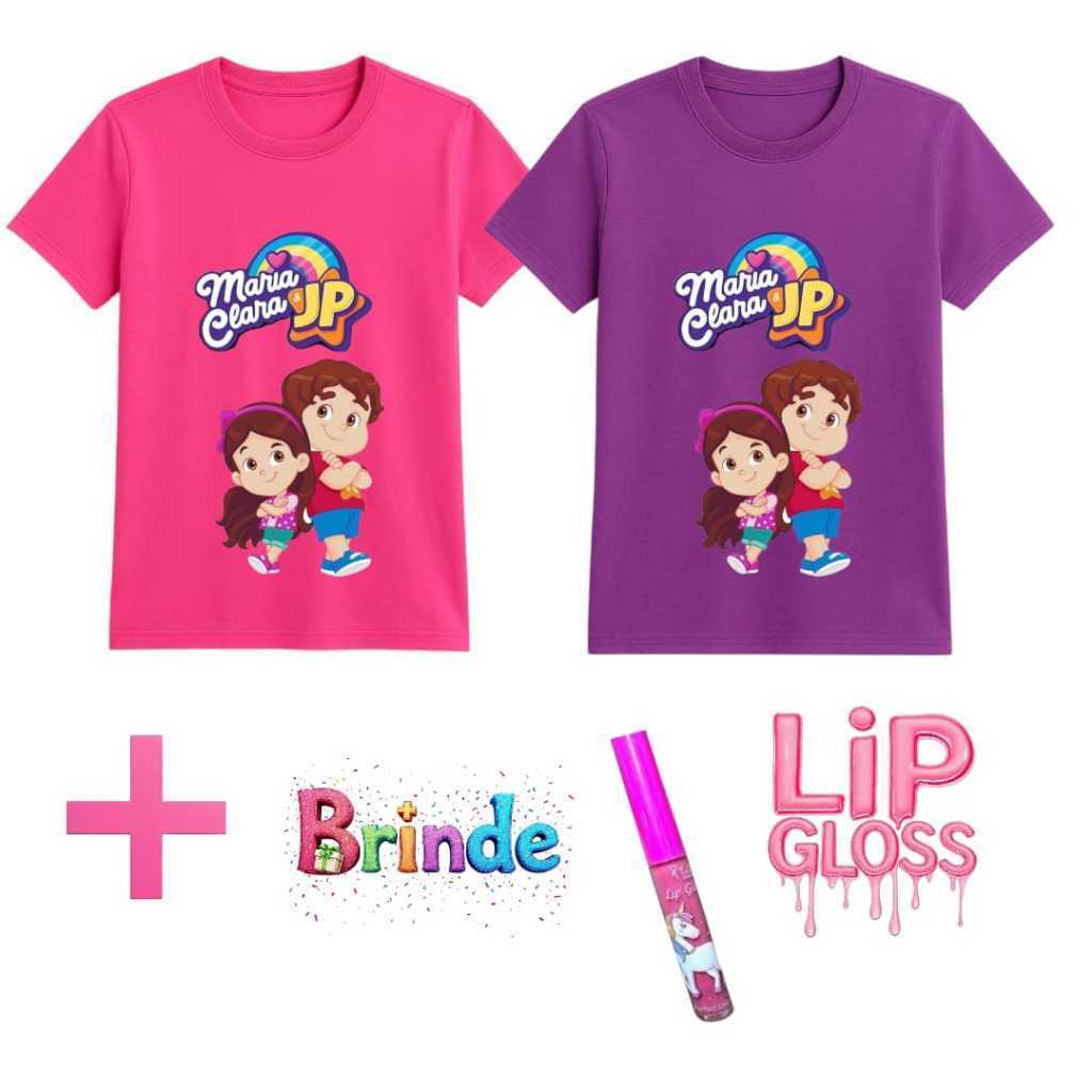 KIT 2 BLUSA MARIA CLARA & JP +BRINDE LIP GLOSS BLUSA INFANTIL CAMISAS 100%ALGODÃO YOUTUBER PRESENTE ANIVERSARIO JUVENIL