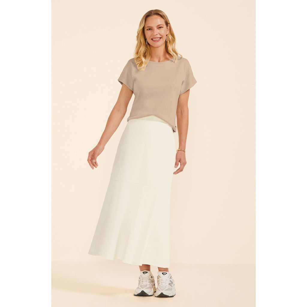 Saia Feminina Midi Evasê Moletom Marialícia Bege em Oferta na Shopee