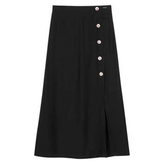 Saia Midi Feminina Fenda Com Botões Marialícia Preto em Oferta na Shopee