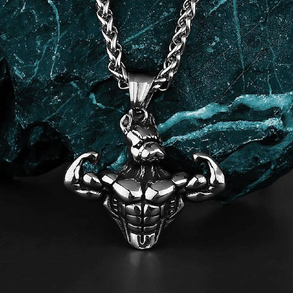 Colar Masculino Academia com Pingente Musculoso Fitness Aço Inoxidável | Bodybuilder| Haltere Anilha — R$ 115,34 em Shopee
