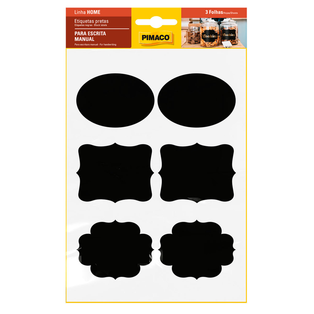 Etiqueta adesiva Potes para codificação sortidas preta com 3 folhas Pimaco