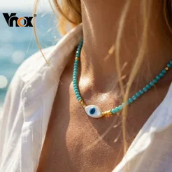 Vnox Evil Eye Crystal Y2k Frisado Colar Feito À Mão Bambu Oceano Gargantilha Para Meninas Adolescentes Mulher