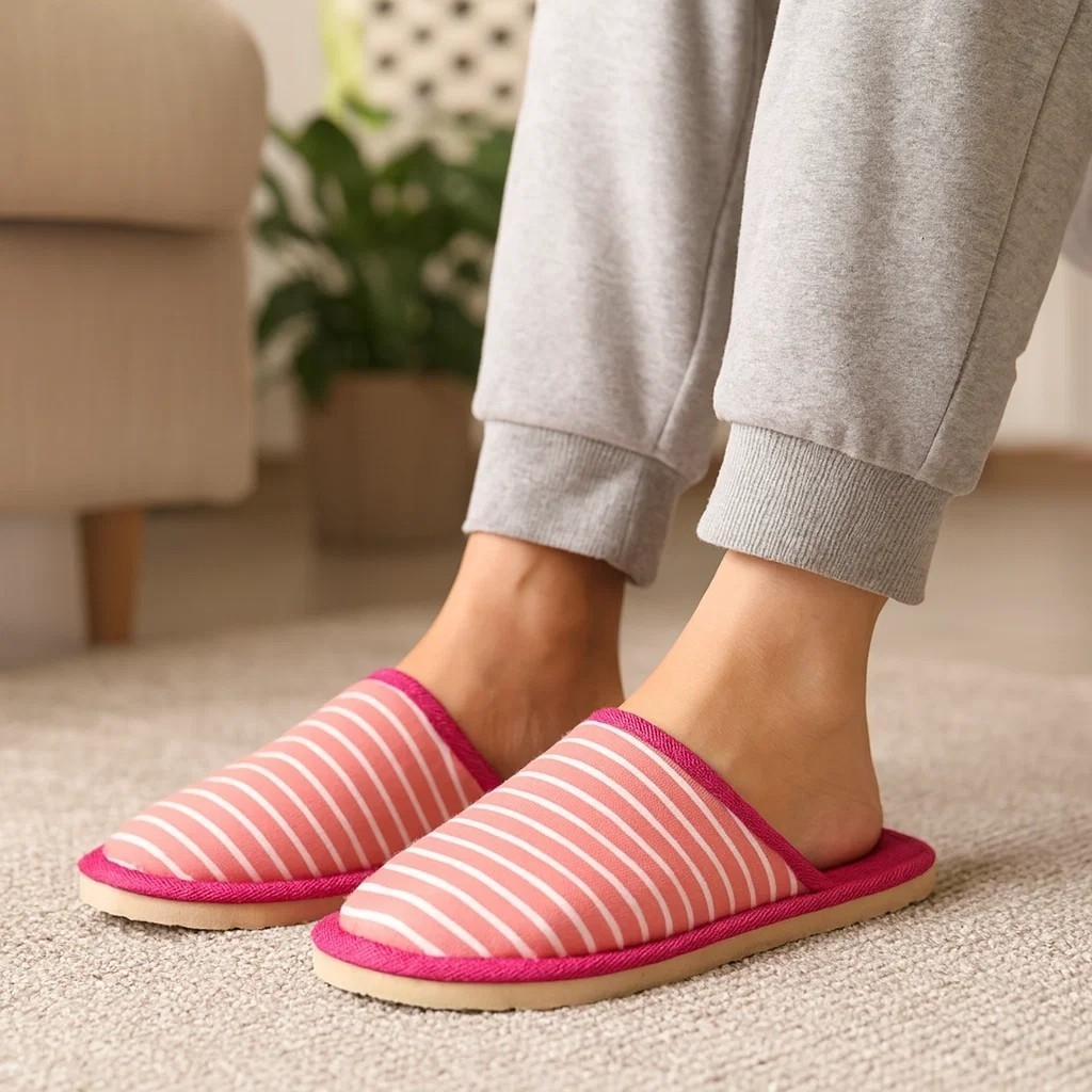 Pantufa Feminina Listras Pink Pelúcia Inverno Quentinha Macia Confortável Adulto Achadinhos