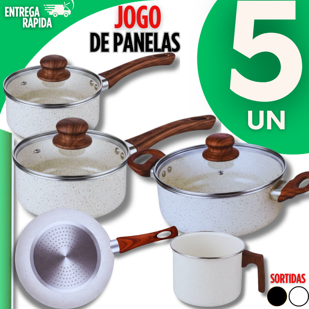 Conjunto Panelas Antiaderente Cerâmica Induçâo Frigideira Caçarola Tampa de Vidro Panelas Leiteira
