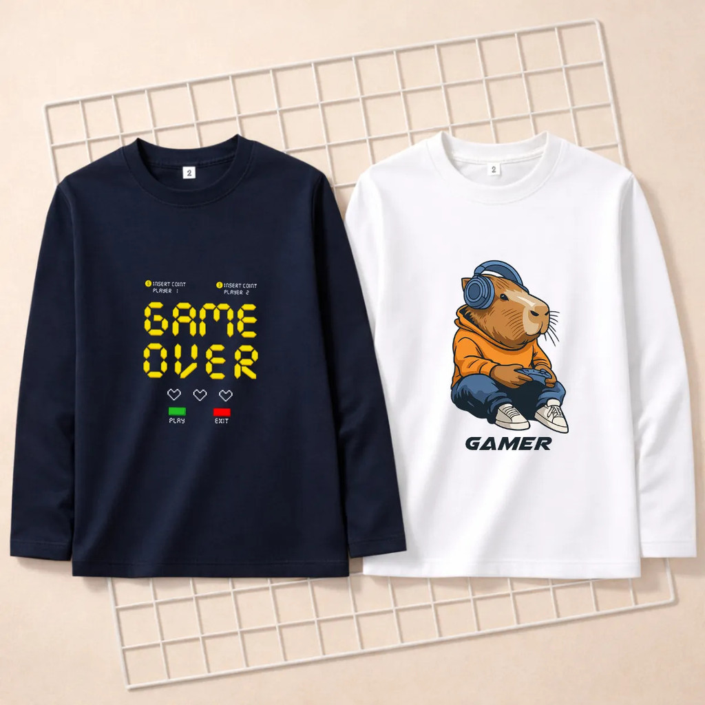 Kit 2 Camisetas Manga Longa Infantil Menino Capivara Gamer em Oferta na Shopee