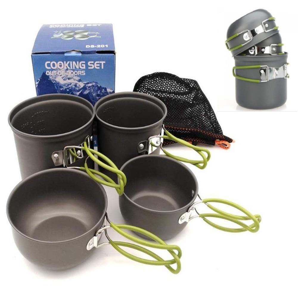 PANELAS CAMPING ALUMINIO KIT COZINHA ACAMPAMENTO OUTDOOR COMPLETO 4 PEÇAS PANELA VIAGEM PRAIA PESCA