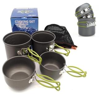 PANELAS CAMPING ALUMINIO KIT COZINHA ACAMPAMENTO OUTDOOR COMPLETO 4 PEÇAS PANELA VIAGEM PRAIA PESCA