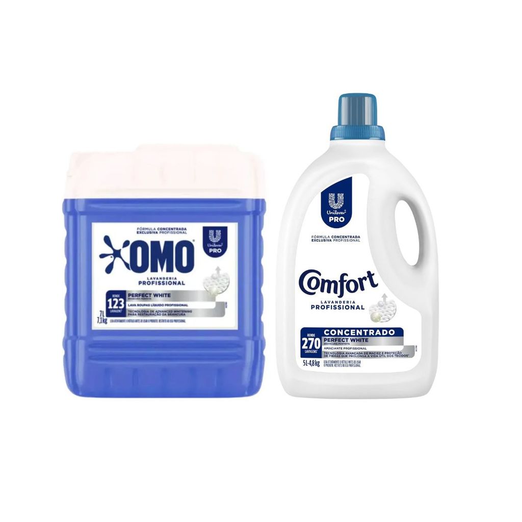 Kit Lava Roupas Omo Perfect White 7L + Amaciante Perfect White 5L