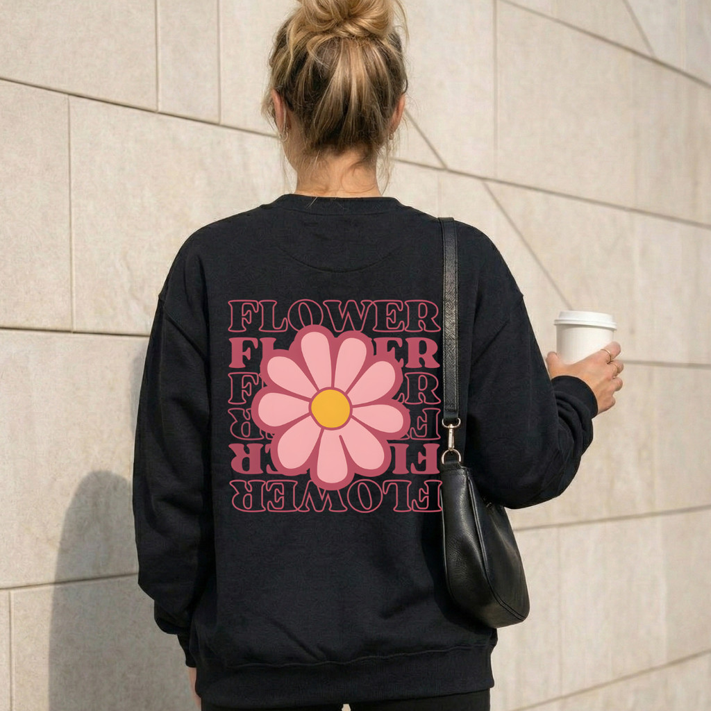 Moletom Careca Feminino Flower Estampa Floral Look Casual Estilo Tumblr Fashion