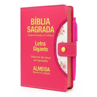 Bíblia Sagrada Letra Gigante - Botão e Caneta - Pink - C/ Harpa em Oferta na Shopee