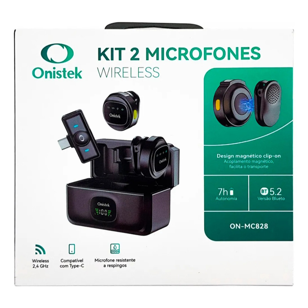 Kit 2 Microfones de Lapela Sem Fio Profissional para Celular Smartphone Bluetooth 5.2 ON-MC836 em Oferta na Shopee