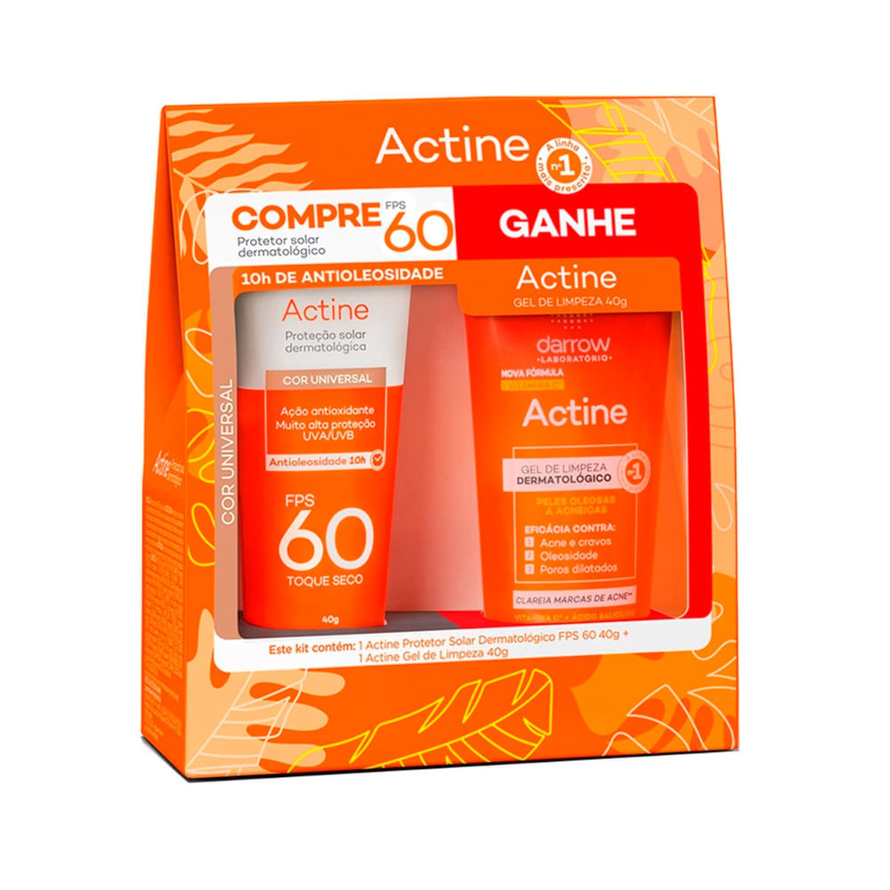 Kit Actine Protetor Solar FPS60 Cor Universal 40g e Ganhe Gel de Limpeza Actine 40g