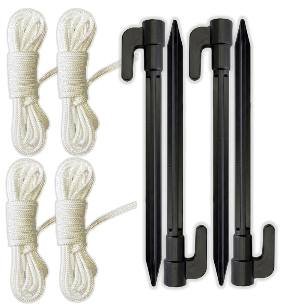 Kit 4 Estaquinhas Pretas de Amarração + Cordelete p/ Barracas Gancho Praia Camping
