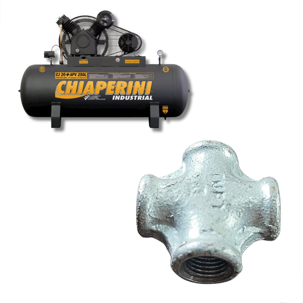 Cruzeta galvanizada 1/4 npt 4 saídas ar compressor schulz alta resistência