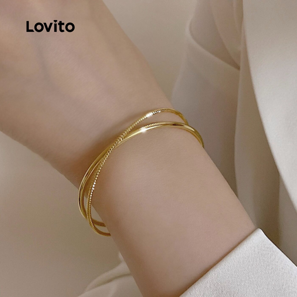 Lovito Elegante Pulseira Dourada Com Fecho Cruzado LFA108232